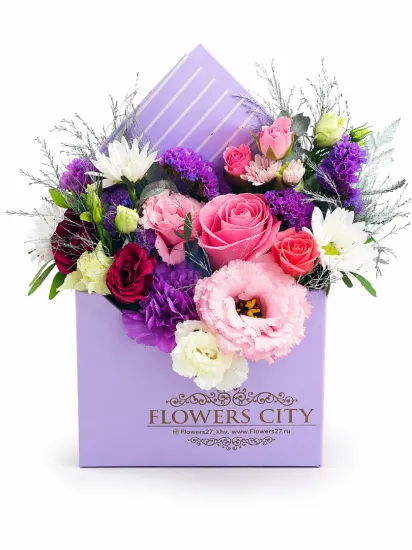 Фиолетовый конвертик от интернет-магазина цветов в 