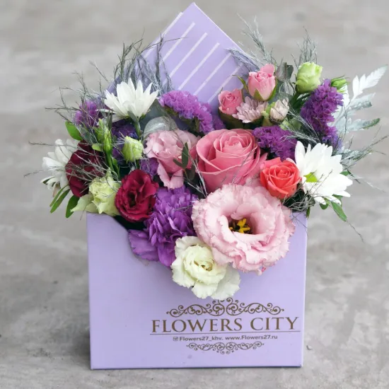 Фиолетовый конвертик от интернет-магазина цветов в 